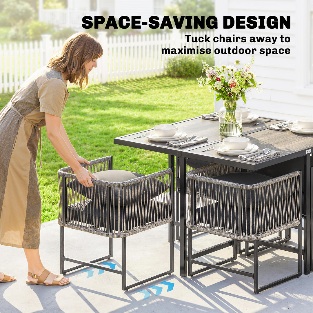 4-Seater Garden Dining Set, Rattan Outdoor Furniture with Space-Saving