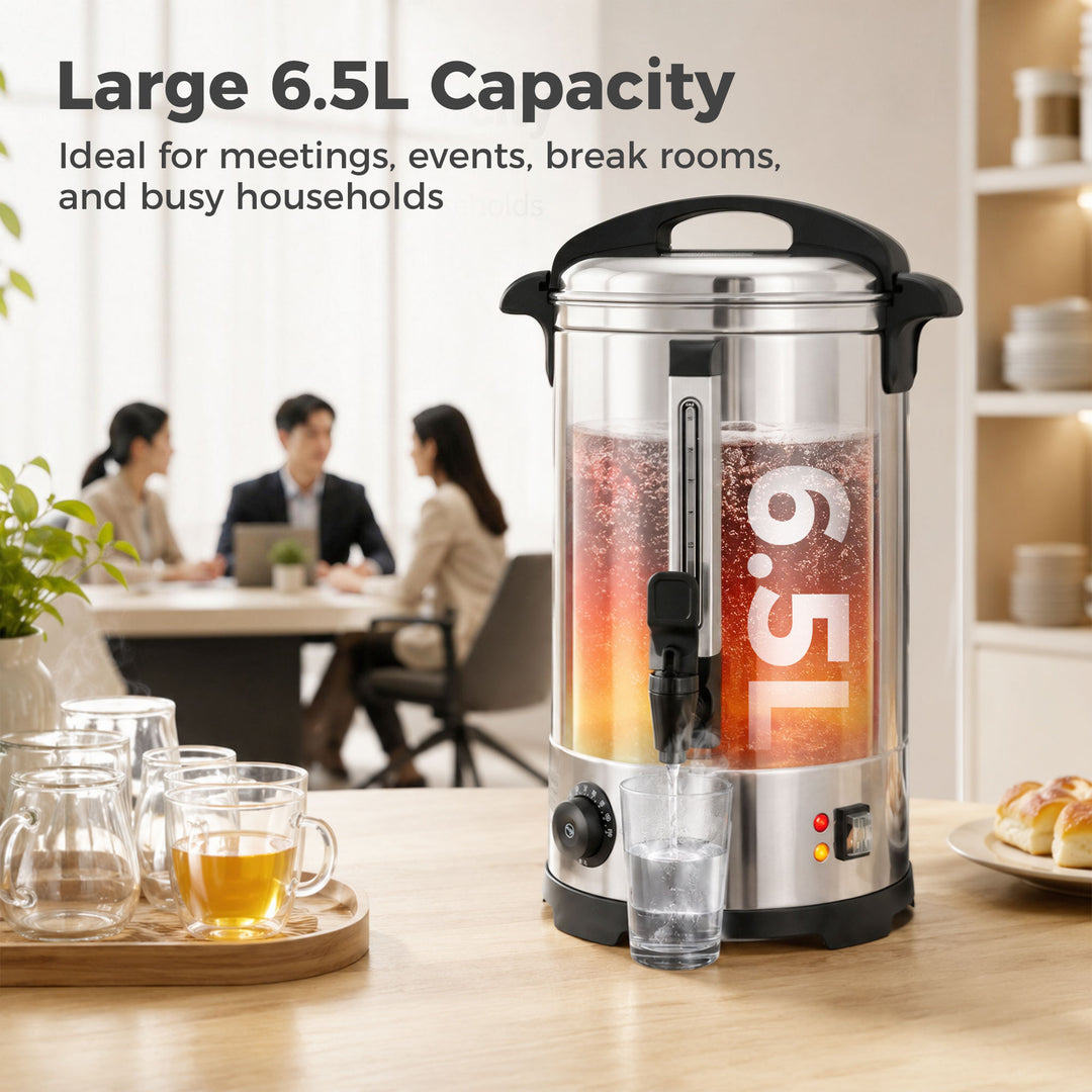 6.5L Catering Urn, 1500W Stainless Steel Hot Water Boiler Dispenser wi