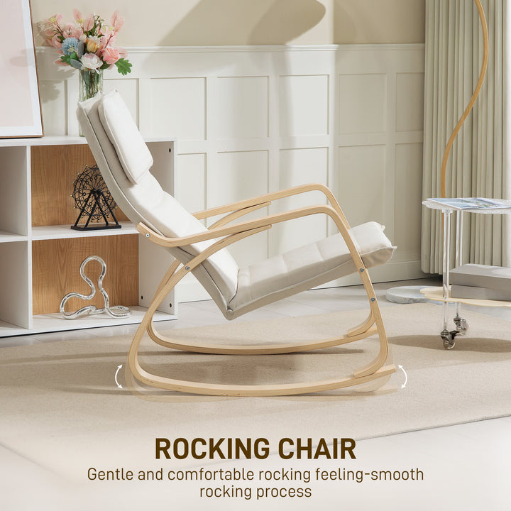 Comfortable Relax Rocking Chair, Upholstered Lounge Chair Recliner with High Back and Headrest for Living Room, Bedroom, Cream White