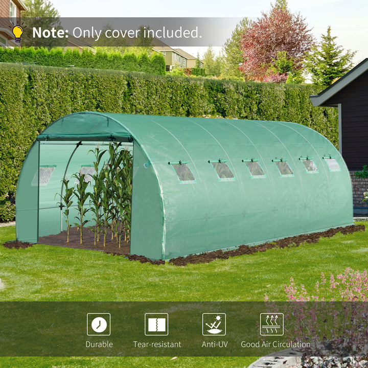 6 x 3 x 2m Greenhouse Replacement Cover ONLY Winter Garden Plant PE Cover for Tunnel Walk-in Greenhouse with Roll-up Windows Door Outdoor, Green
