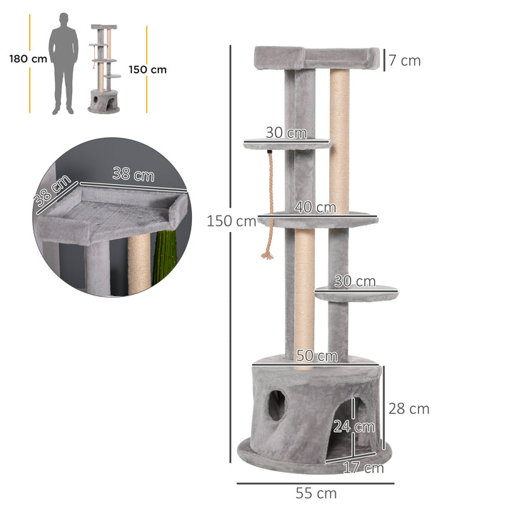 MCL Cat Tree for Indoor Cats Kitten Tower Multi-level Activity Centre Pet Furniture with Scratching Post Condo Hanging Ropes Plush Perches Grey