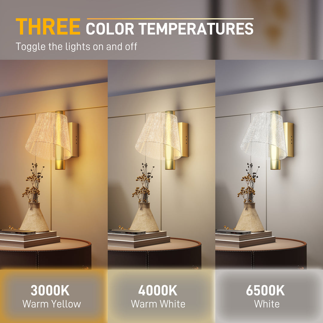 Led Wall Lamp 2 Pack, 5W Modern Indoor Starry Wall Light, Colour Temperature Adjustable 3000K/4000K/6500K, for Bedroom, Living Room, Hallway, Stairs, Gold Tone