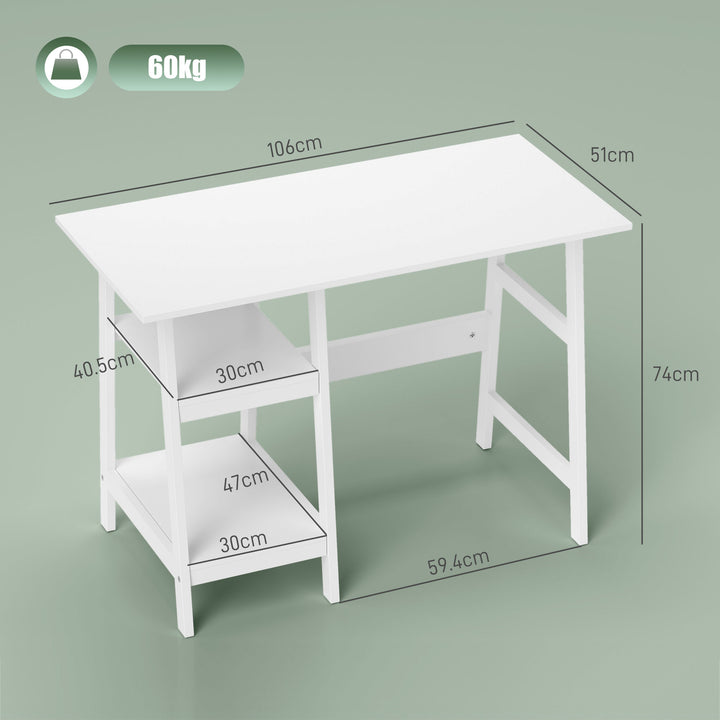Compact Computer Desk with Storage Shelves, Study Table with Bookshelf, PC Table Workstation for Home Office, Study, Easy Assembly, 106 x 51cm, White