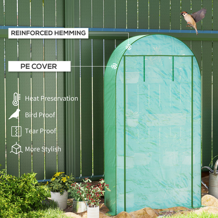 4 Tier Mini Greenhouse with Reinforced PE Cover, Portable Small Greenhouse with Roll-Up Door, 105 x 45 x 160cm, Green