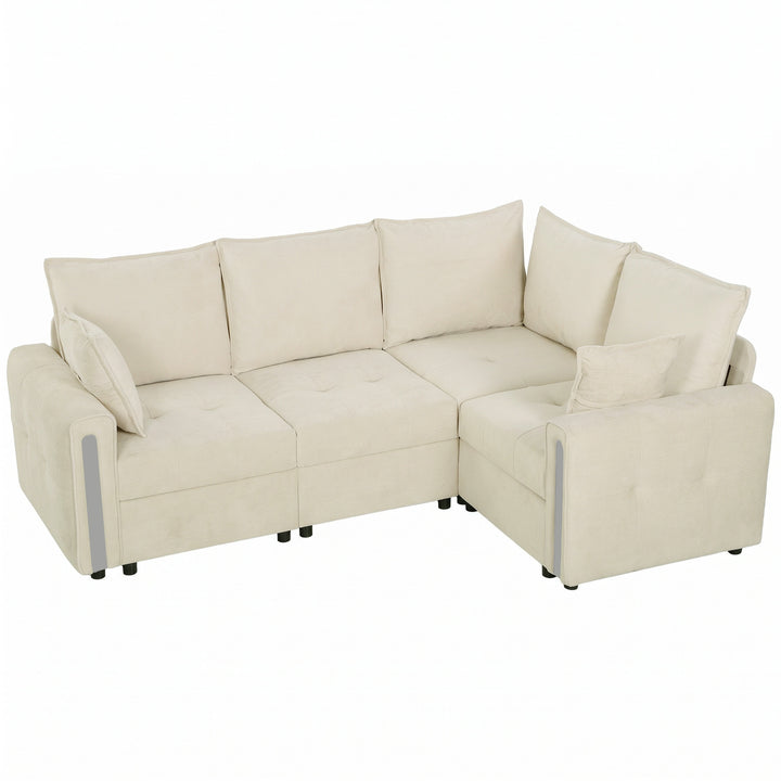 228cm L Shaped Sofa with Lift-Up Storage, 3-Seater Sectional Sofa - Beige