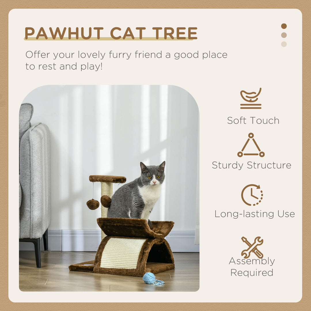 Cat Tree, Cat Tower for Kittens with Rotatable Top Bar, Sisal Scratching Post, Tunnel, Dangling Balls - Brown