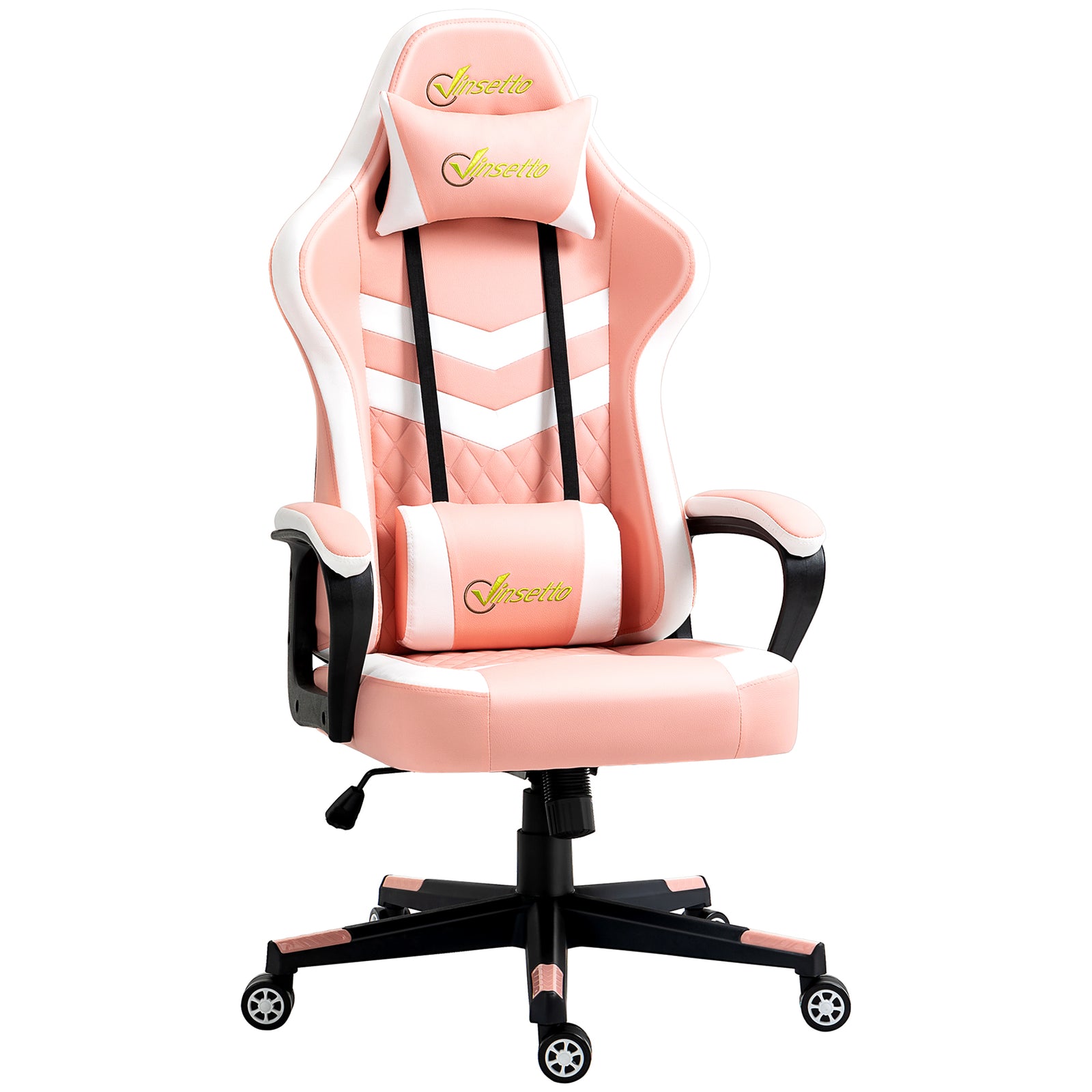 Gaming Chair, Computer Desk Chair with Lumbar Support, Faux Leather Racing Chair with Headrest and Swivel Wheels for Home Office, Pink