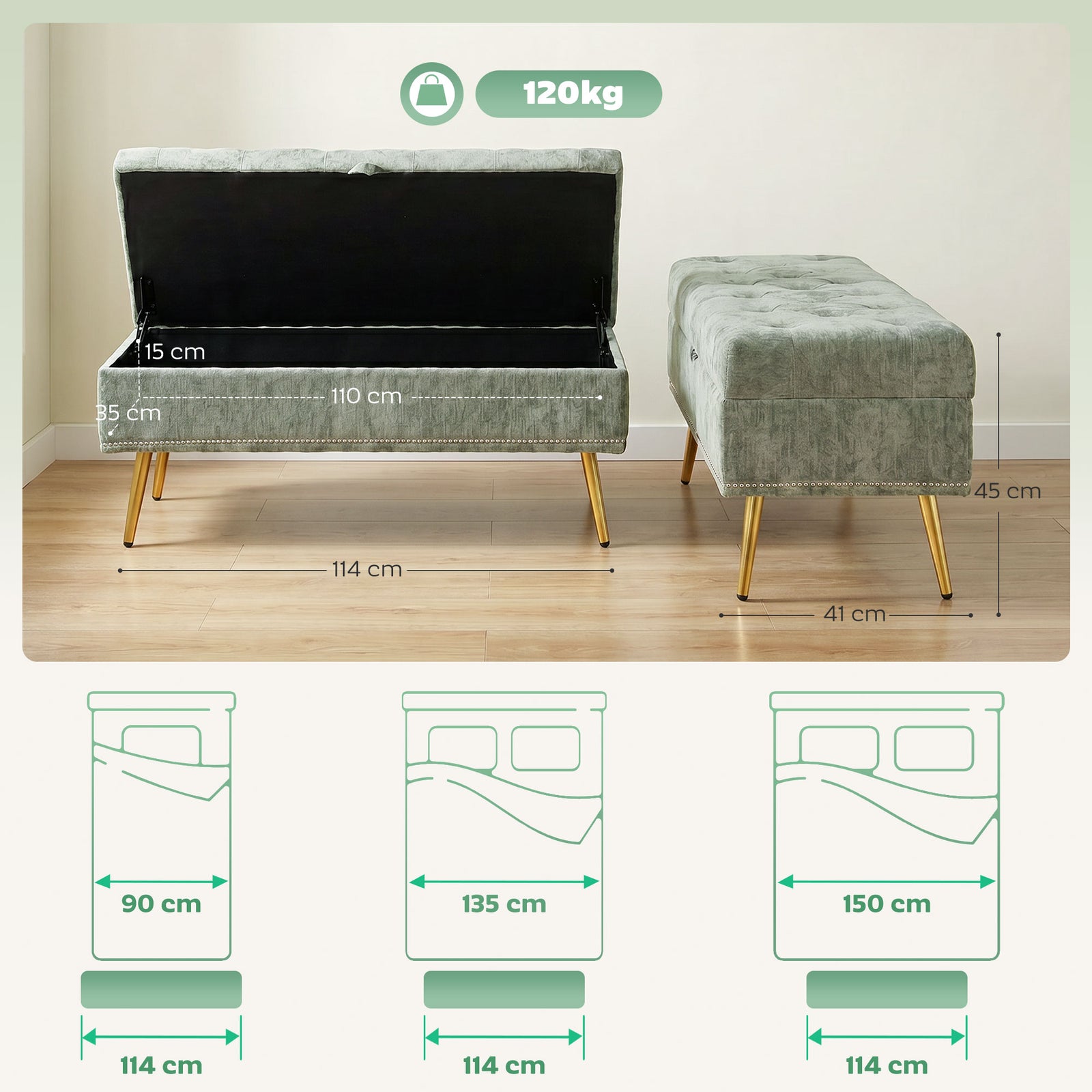 Storage Ottoman, Chenille Upholstered Ottoman Storage Box with Padded 