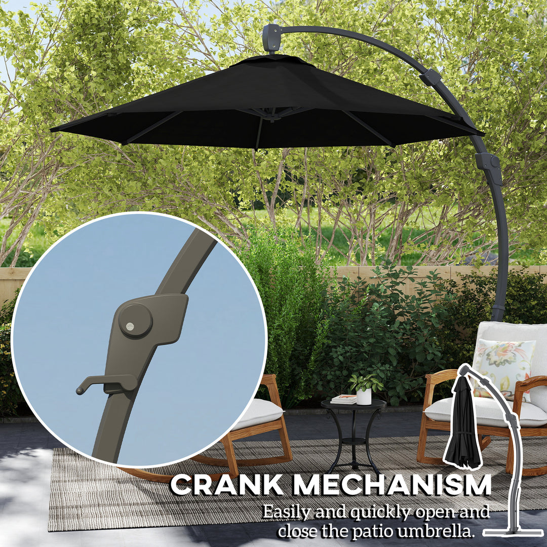 3(m) Garden Cantilever Parasol, Round Overhanging Umbrella with Crank Handle, Cross Base, Aluminium Frame and 360° Rotation, Banana Patio Umbrella for Outdoor Sun Shade, Black