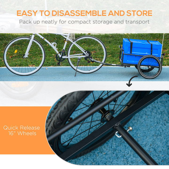 HOMCOM Steel Trailer for Bike, Bicycle Cargo Trailer with 65L Storage Box and Foldable Frame, Max Load 40KG, Blue