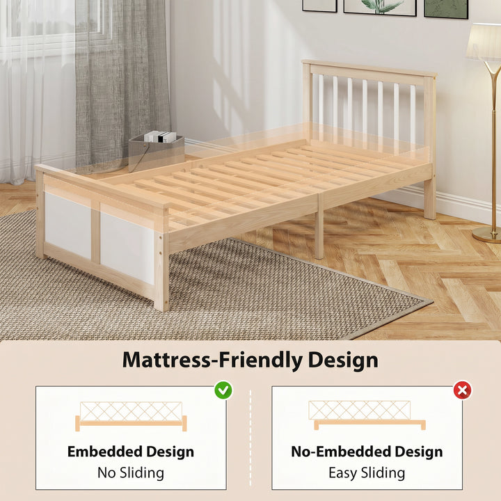 Pine Storage Bed, 3ft Single Solid Wooden Bed Frame with Drawers, Head