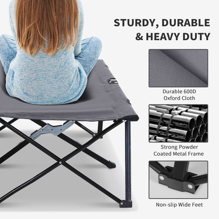 Double Camping Cot Bed, with Bag - Grey