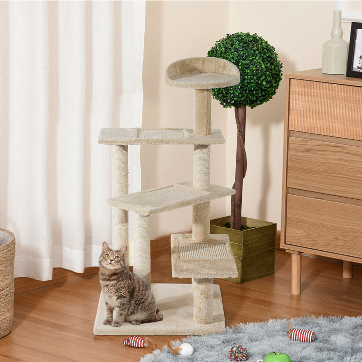 PawHut Beige Cat Tree, Kitten Scratching Post, Sisal Climbing Tower, Activity Centre, Sturdy | Aosom UK