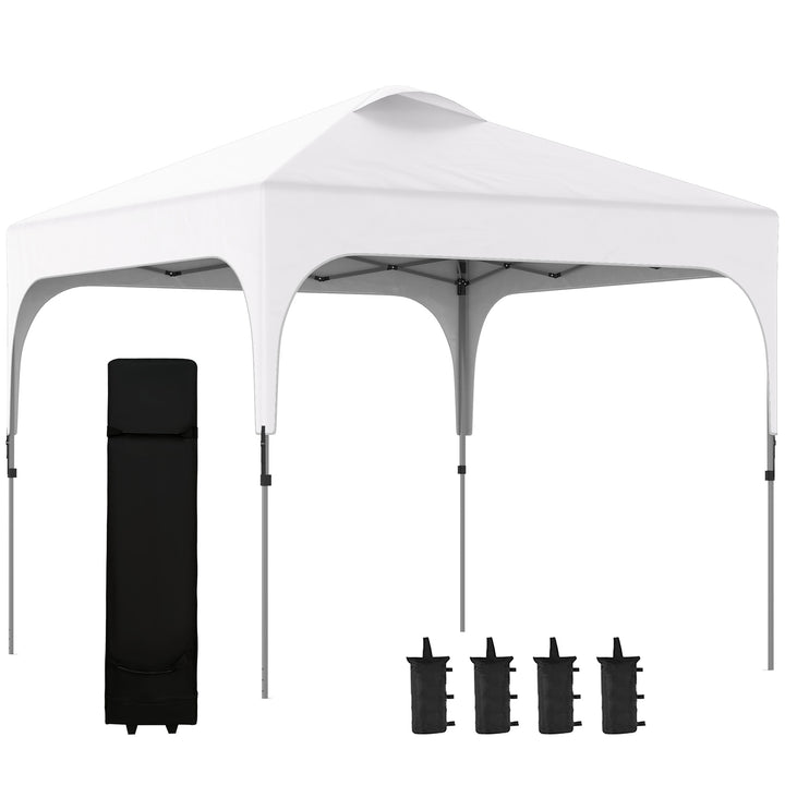 Outsunny 3 x 3 (M) Pop Up Gazebo, Foldable Canopy Tent with Carry Bag w/ Wheels & 4 Leg Weight Bags for Outdoor Garden Patio Party, White | Aosom UK