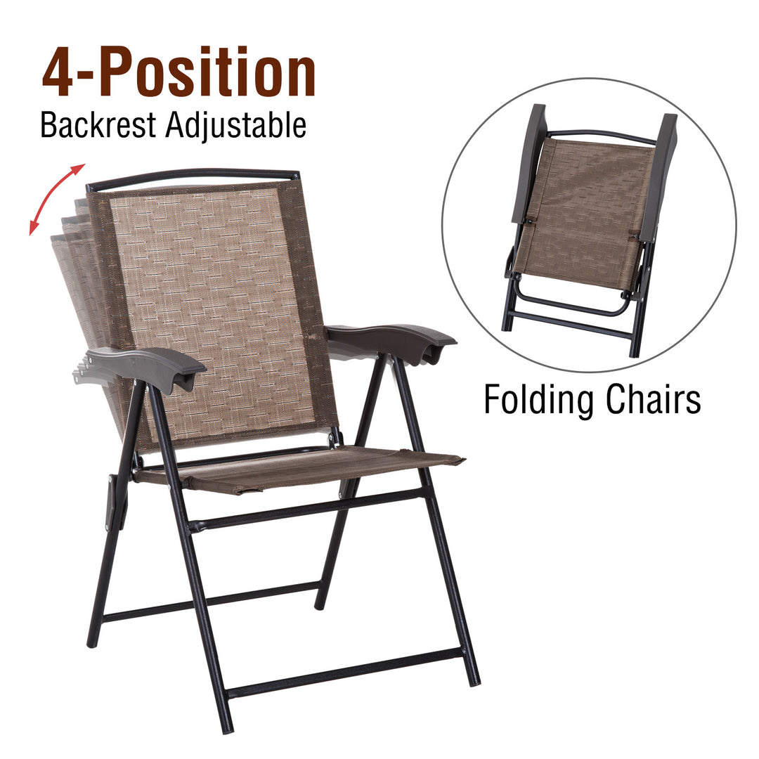 Outsunny 3 Piece Patio Furniture Garden Bistro Set Outdoor 2 Folding Chairs 1 Tempered Glass Table  Adjustable Backrest Metal
