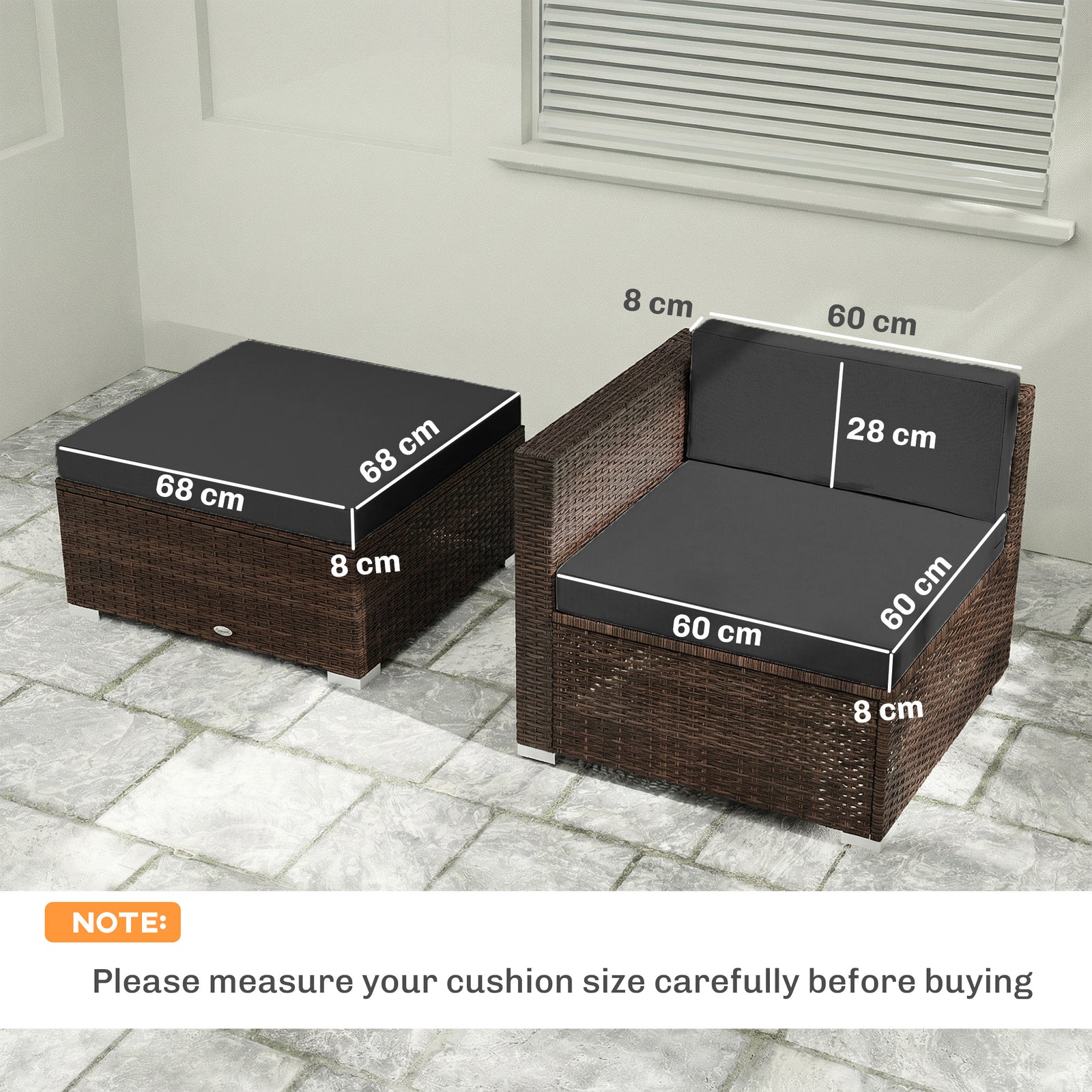 7-Piece Patio Furniture Cushions, Outdoor Loveseat Cushion with Remova
