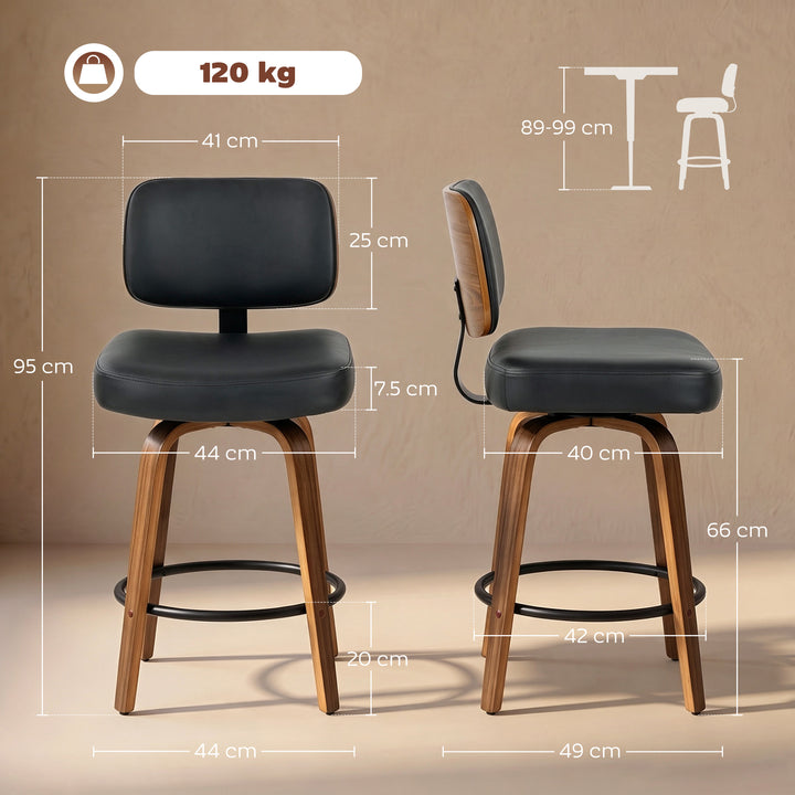 Bar Stools 360° Swivel Breakfast Bar Stools Padded PU Seat Footrest - view 3