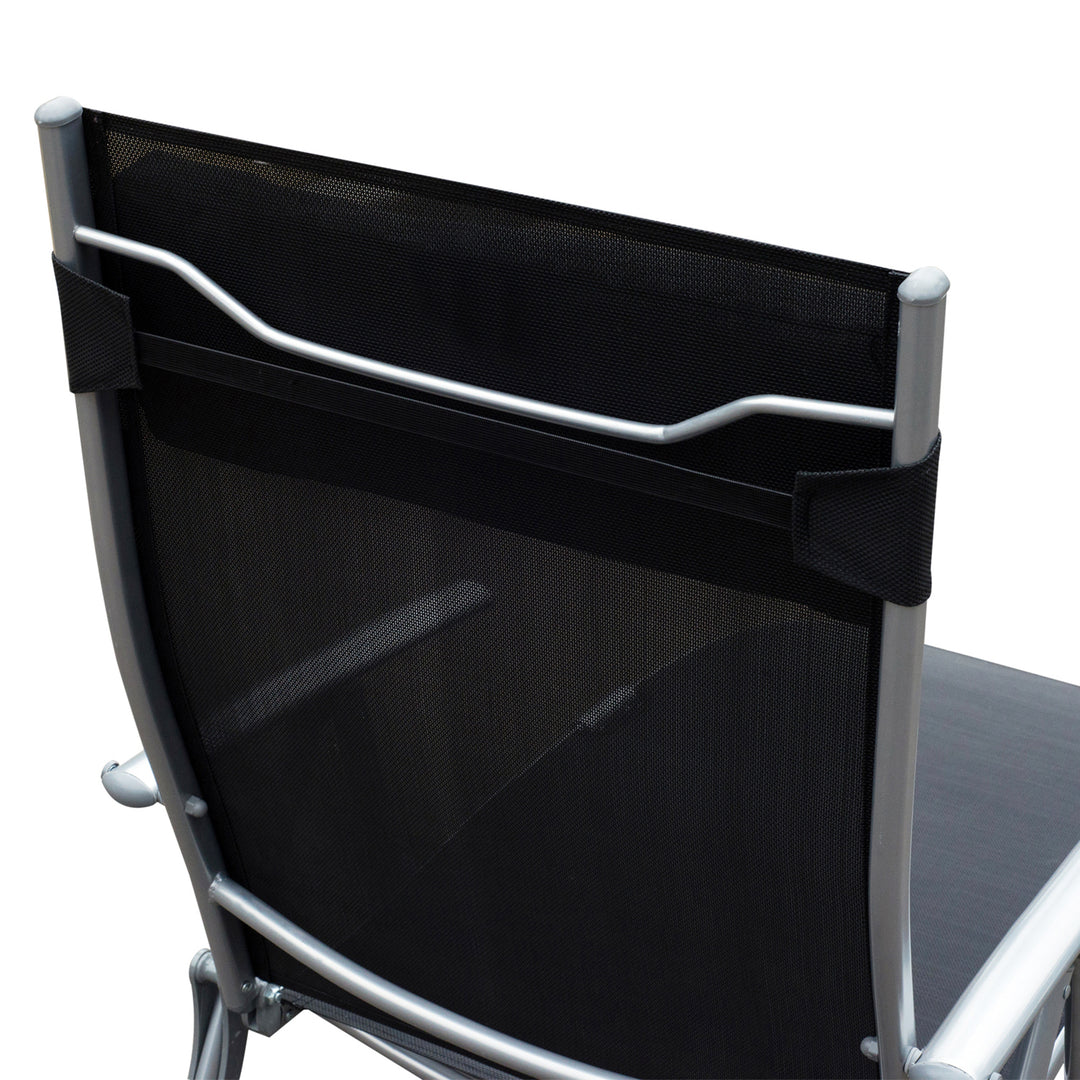 Sun Lounger Steel Frame Outdoor Folding Chaise Texteline Lounge Chair Recliner with Headrest & 7 Levels Adjustable Backrest, Black