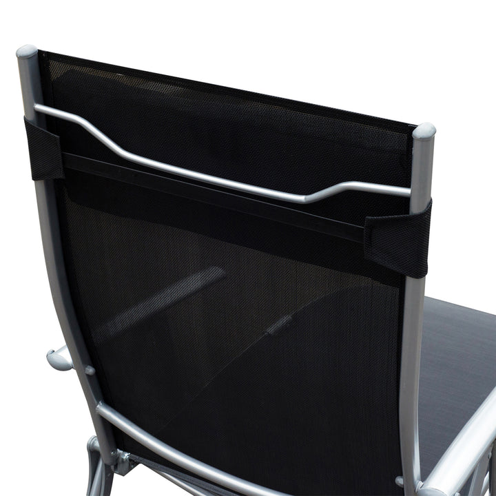 Sun Lounger Steel Frame Outdoor Folding Chaise Texteline Lounge Chair Recliner with Headrest & 7 Levels Adjustable Backrest, Black