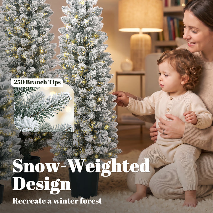Prelit Snowy Flocked Artificial Christmas Tree Set of 3, Slim Xmas - view 6