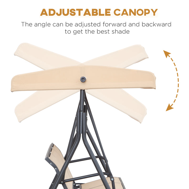 3 Seater Swing Chair, Garden Swing Bench with Canopy, Breathable Mesh Seat and Heavy Duty Steel Frame for Patio, Yard, Beige