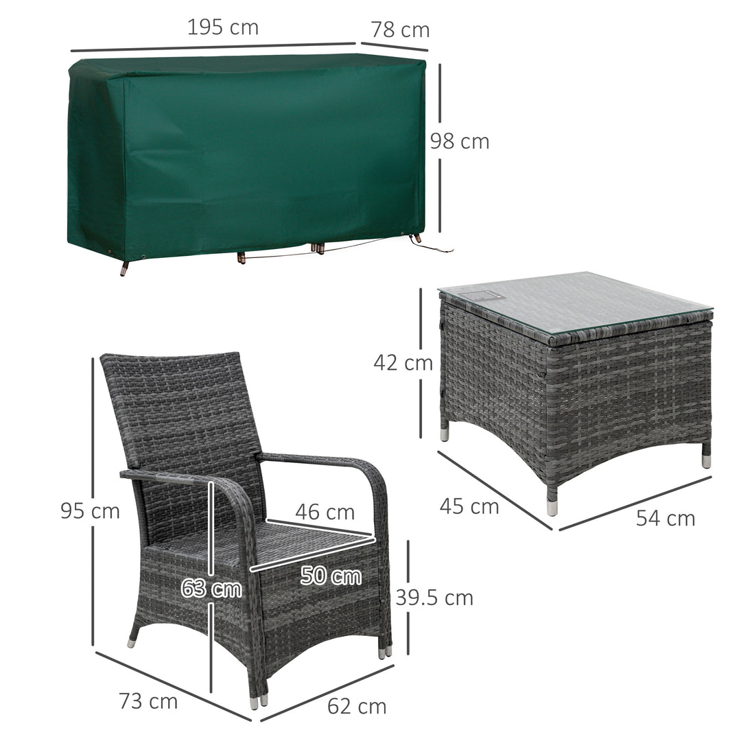 2-Seater Rattan Table Chair Bistro Garden Furniture Set Wicker Table Outdoor Patio