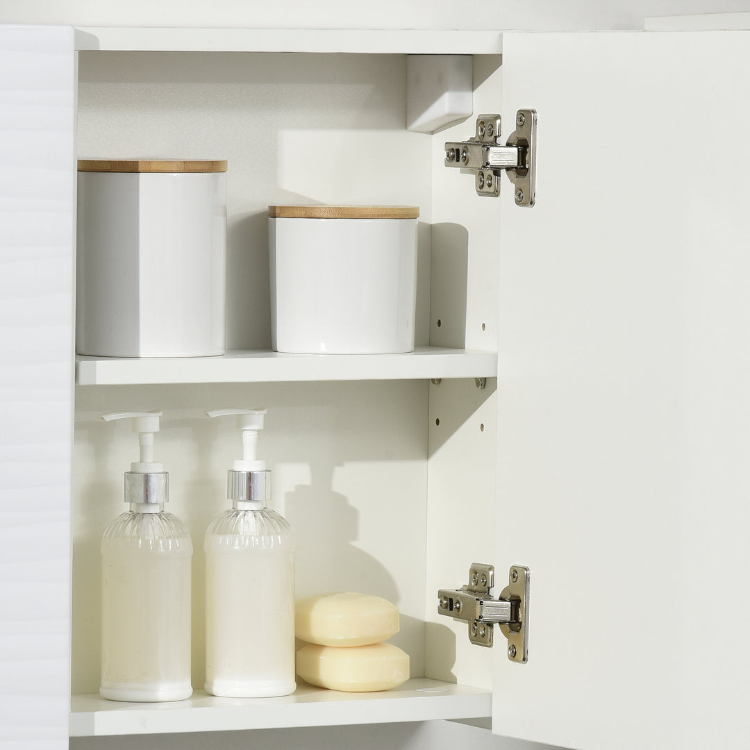 Bathroom Cabinet with Mirror, Double Door Wall Mounted Storage Cupboard Organizer with Adjustable Shelves, White