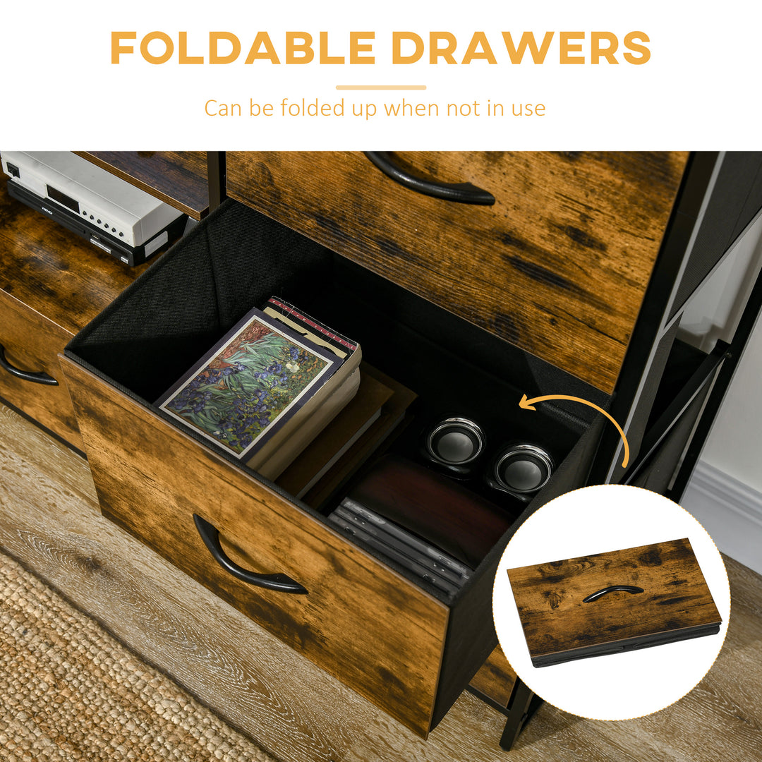 Industrial Storage Cabinet with 2 Open Shelves and 3 Foldable Fabric Drawers, Multifunctional Bookshelf in Living Room, Study, Bedroom, Rustic Brown