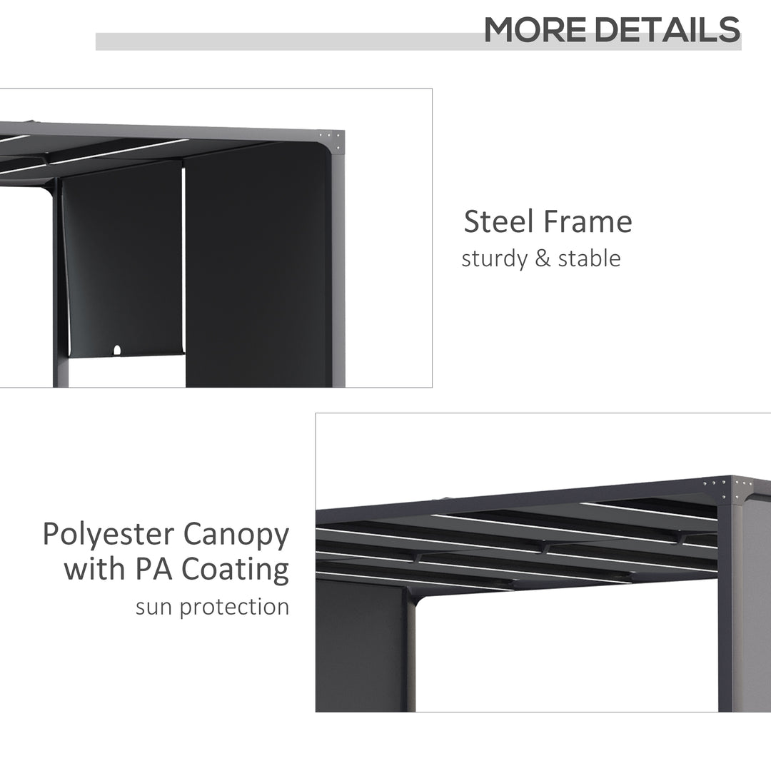 3(m) x 4m Metal Pergola with LED Lights, Outdoor Garden Pergola with Sliding Roof, Solar Powered, for BBQ, Lawn, Dark Grey