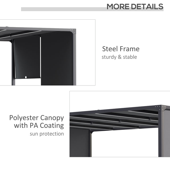 3(m) x 4m Metal Pergola with LED Lights, Outdoor Garden Pergola with Sliding Roof, Solar Powered, for BBQ, Lawn, Dark Grey