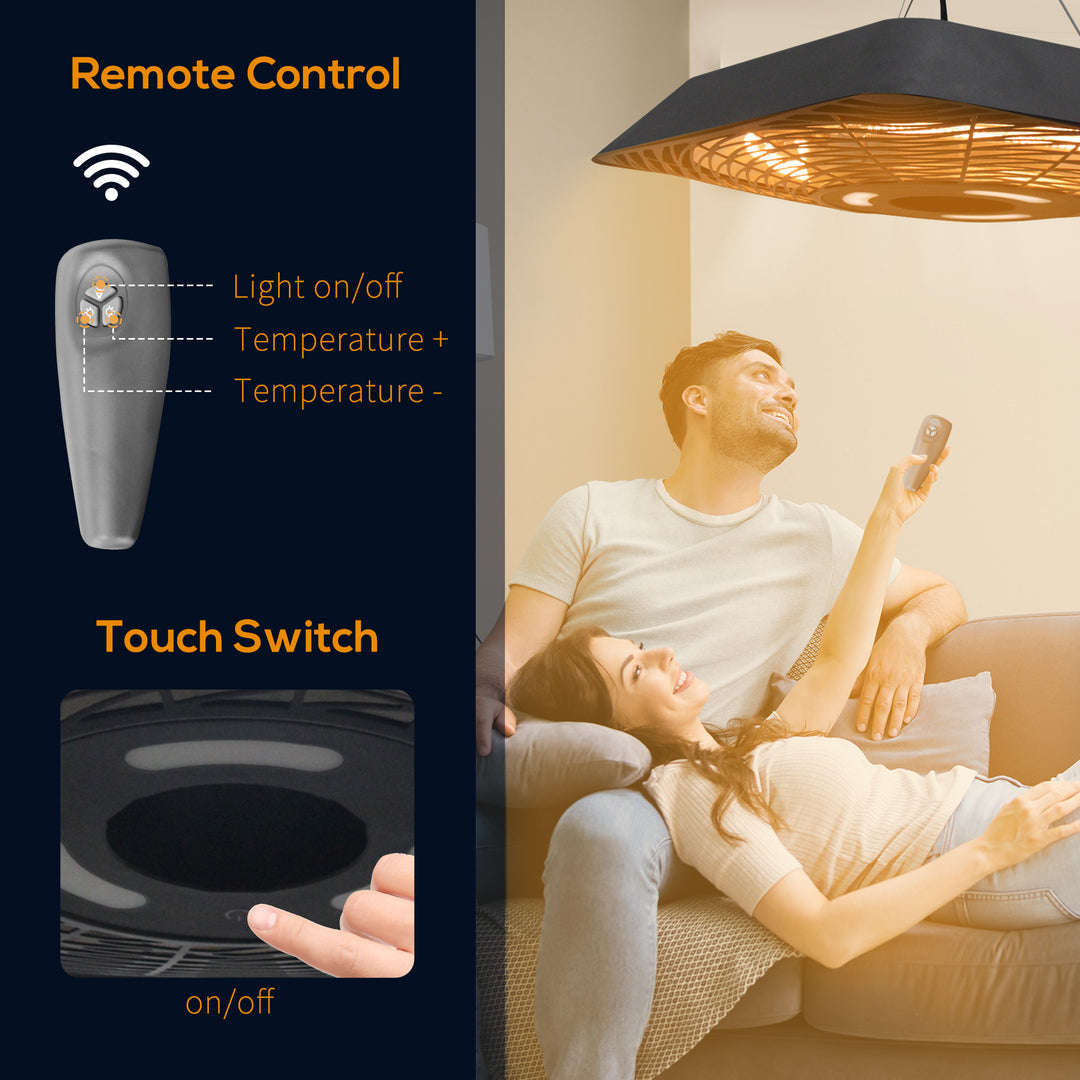 MCL 2000W Electric Hanging Patio Heater Ceiling Mounted Halogen Heating Indoor Outdoor with Remote Control Aluminium