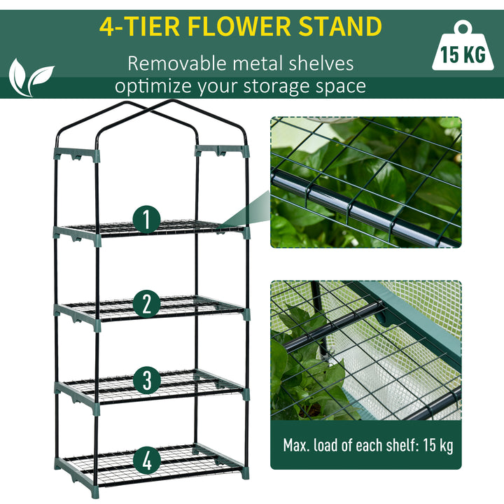 4 Tiers Mini Portable Greenhouse Compact Plant Grow Shed Metal Frame PE Cover 160H x 70L x 50Wcm