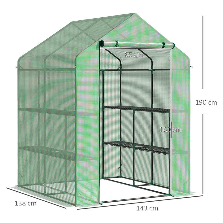Walk in Greenhouse with Shelves Steeple Green House for Garden Grow House Removable Cover 143x138x190cm, Green
