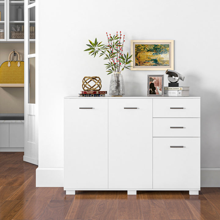 HOMCOM Sideboard, Modern Storage Cabinet with 2 Drawers, 3 Doors and Adjustable Shelves, Kitchen Cabinet for Living Room, Dining Room, White