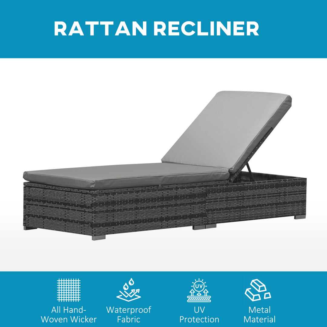 PE Rattan Sun Loungers with Cushion, Outdoor Garden Sunbed Furniture with 5-Level Recliner Backrest, and Armrest, Set of 2, Grey