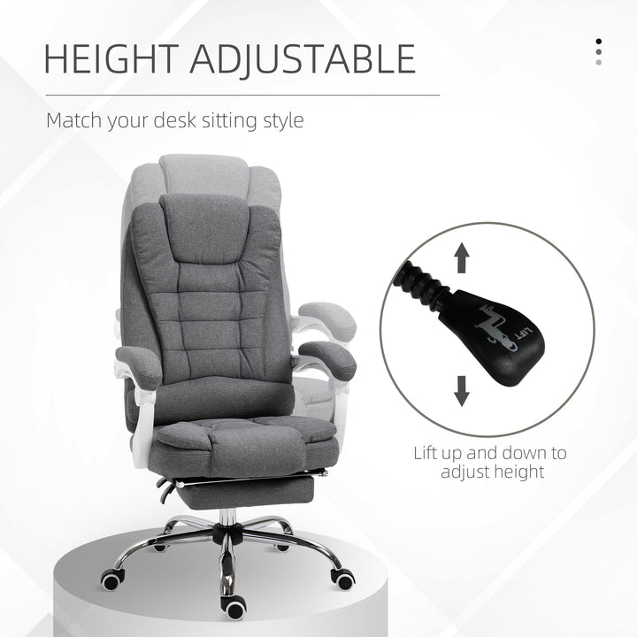Office Chair, Computer Desk Chair, Linen Fabric Swivel Rolling Task Chair with Large Soft Padded Cushion, 135° Reclining Backrest and Retractable Footrest, Grey