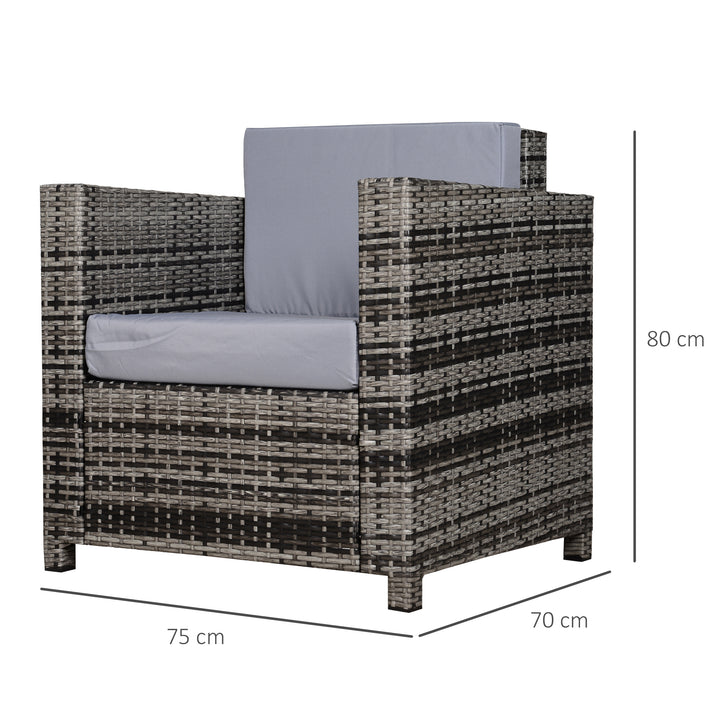 Single Seater Rattan Chair Sofa with 10 cm Thick Padded Cushion, All-Weather PE Wicker Weave Garden Armchair with Armrests, Grey