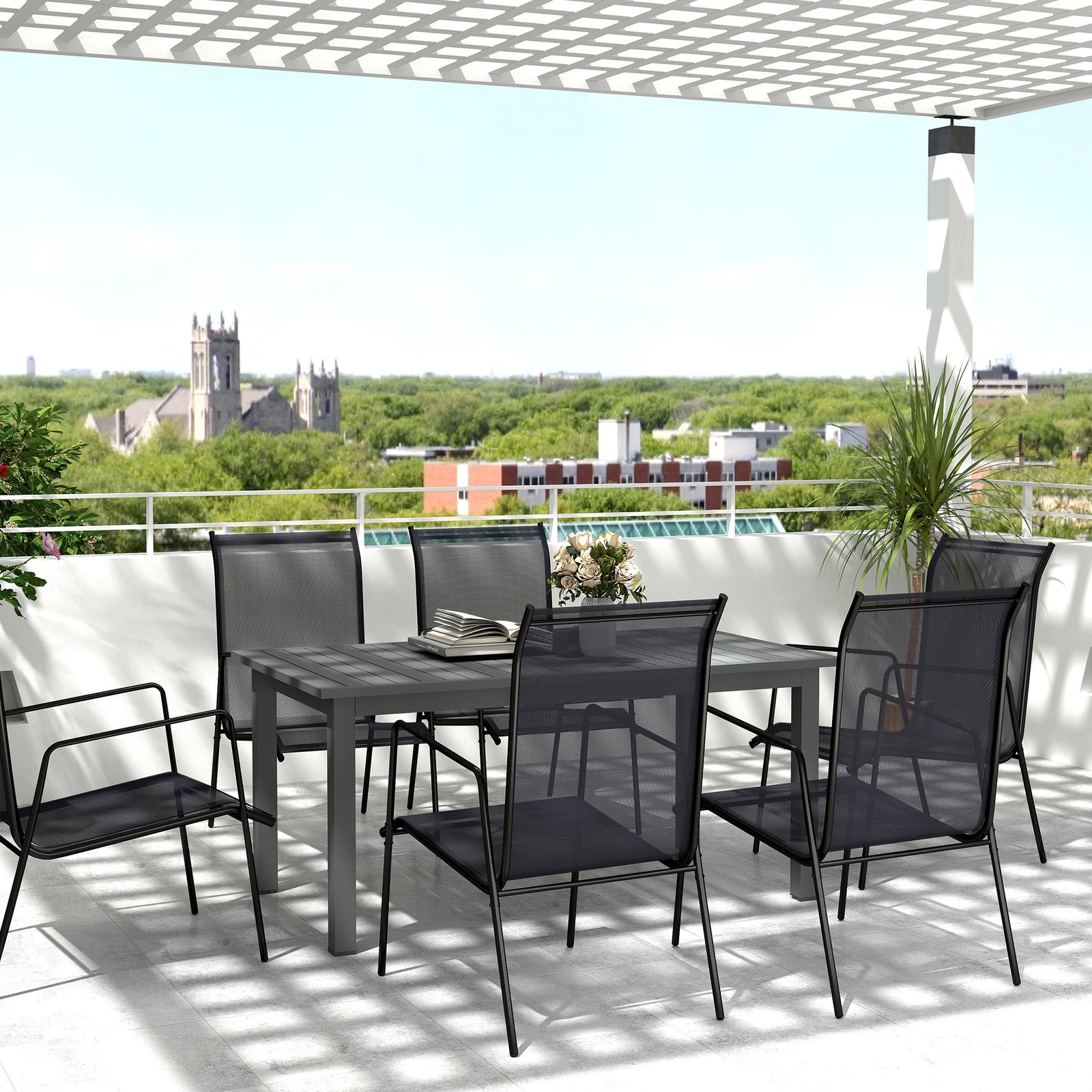 Aluminium Extending Garden Table with Slatted Top for 6-8 Person, 160/220 x 90 x 73 cm, Grey