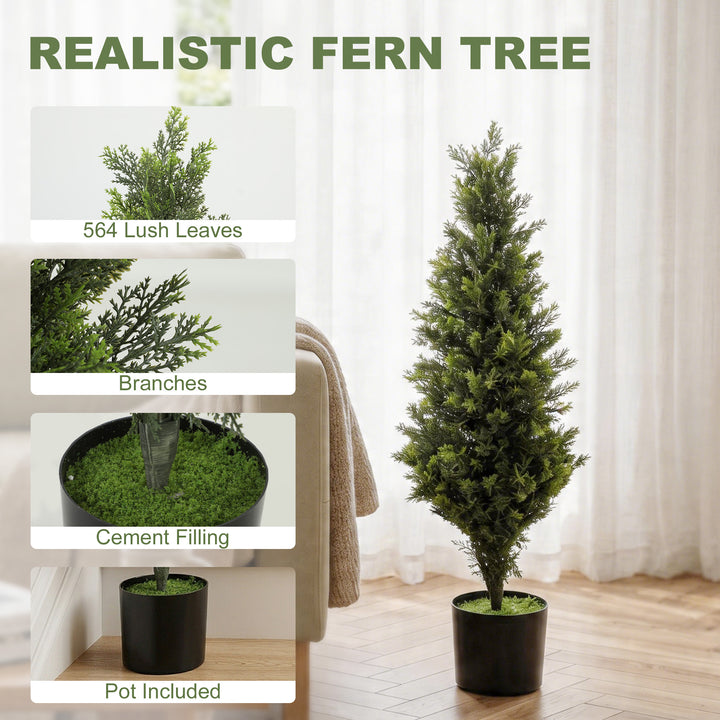 Set of 2 Decorative Artificial Plants Cypress in Weighted Pot, Fake Pl