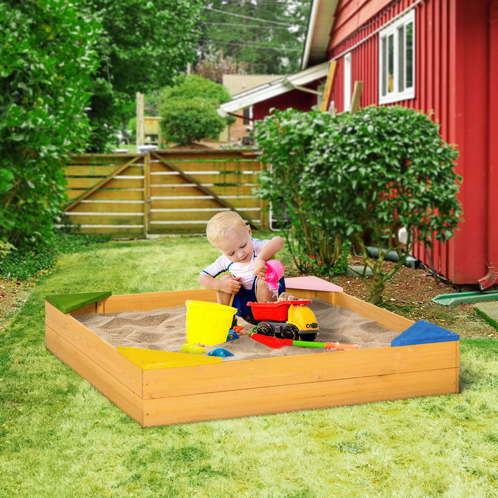 Outsunny Kids Wooden Sand Pit, Children Sandbox, with Four Seats, Non