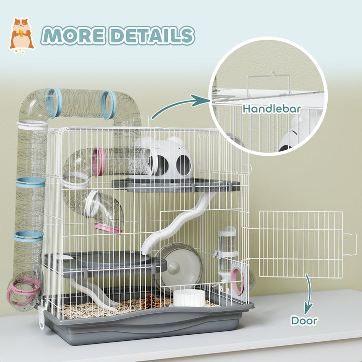 3-Tier Hamster Cage with Exercise Wheels, Water Bottle, Food Dish, for Dwarf Hamsters, 45 x 30 x 45 cm