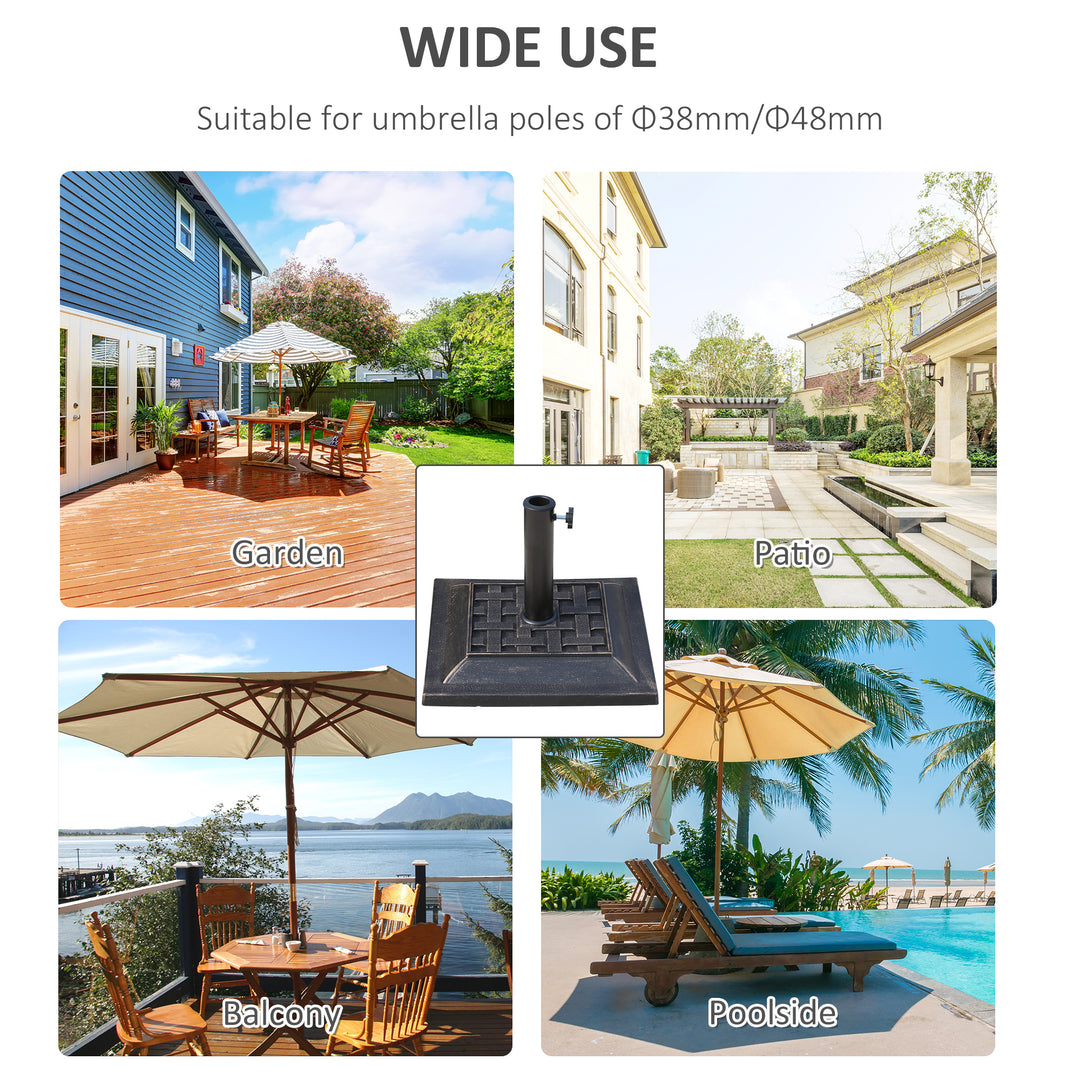 9kg Square Garden Parasol Base Holder Resin Outdoor Market Umbrella Stand with Adjustable Coupler, Bronze