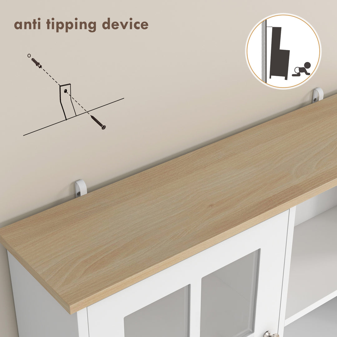 MCL Freestanding Kitchen Cupboard, Storage Cabinet with Doors and Adjustable Shelves, Counter Top, Grid Glass Doors, 80L x 37W x 183H cm - White