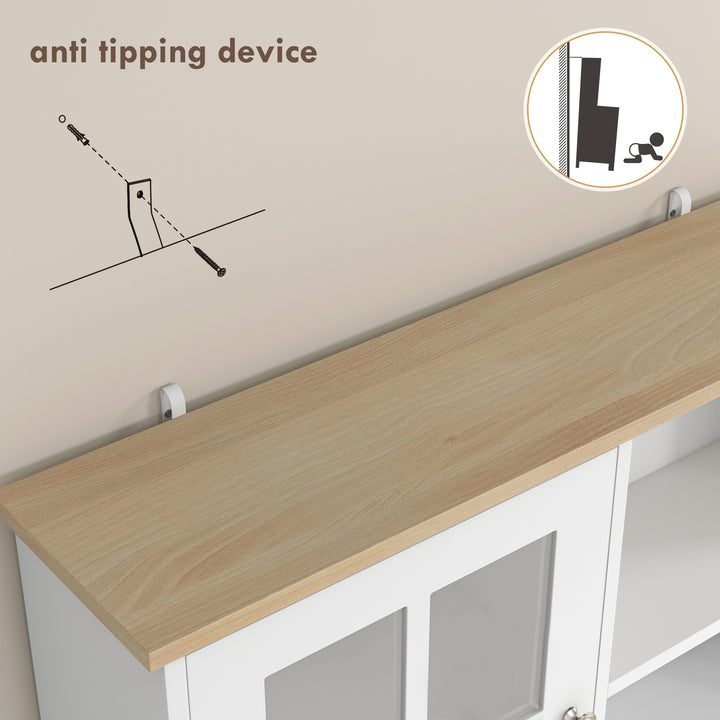 MCL Freestanding Kitchen Cupboard, Storage Cabinet with Doors and Adjustable Shelves, Counter Top, Grid Glass Doors, 80L x 37W x 183H cm - White