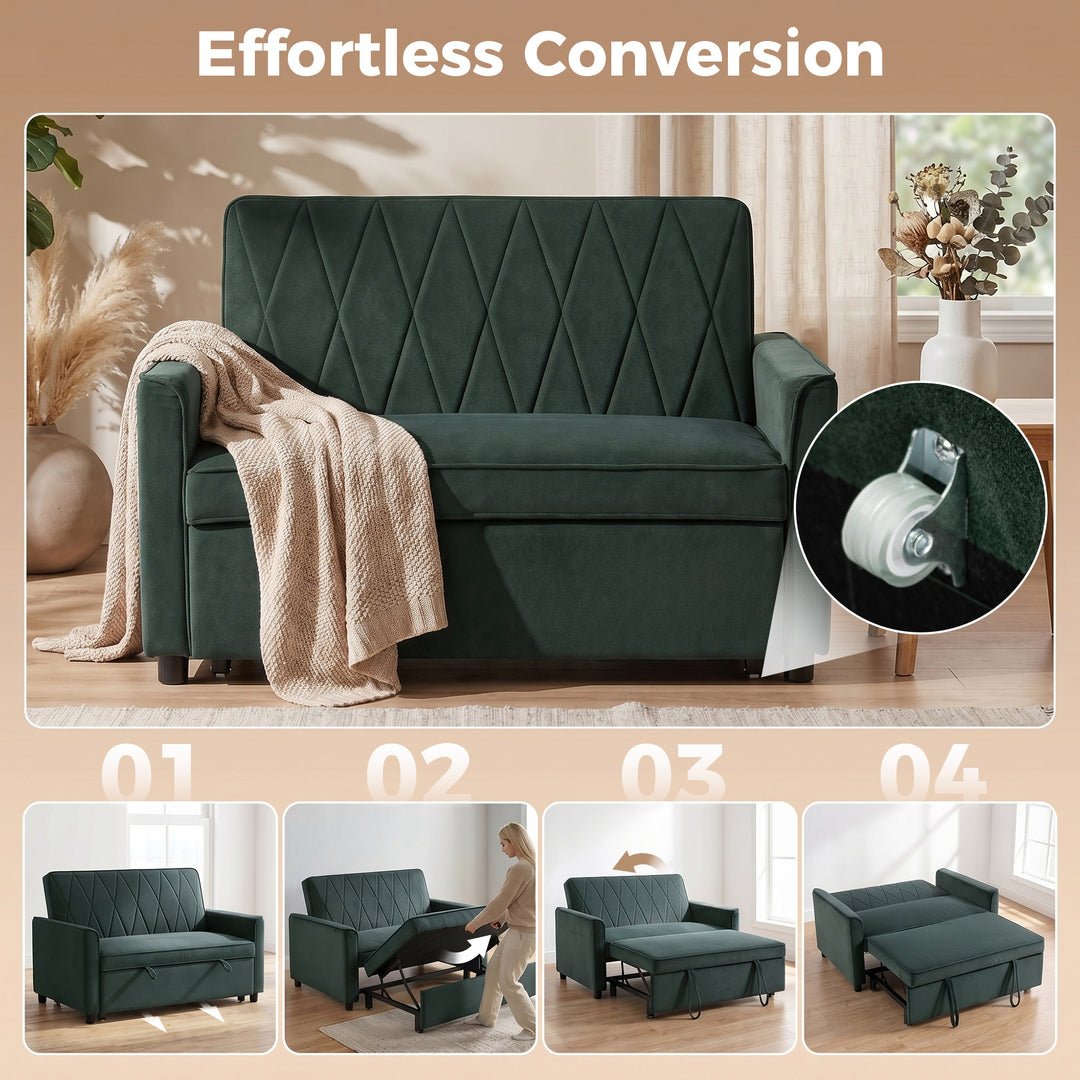 2 Seater Sofa Bed, 3-in-1 Convertible Pull Out Sleeper Sofa with Click