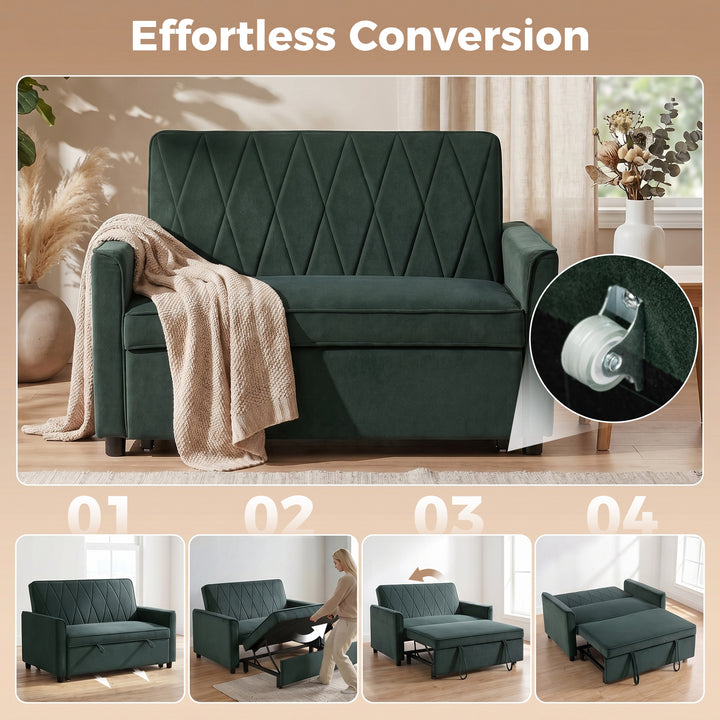 2 Seater Sofa Bed, 3-in-1 Convertible Pull Out Sleeper Sofa with Click