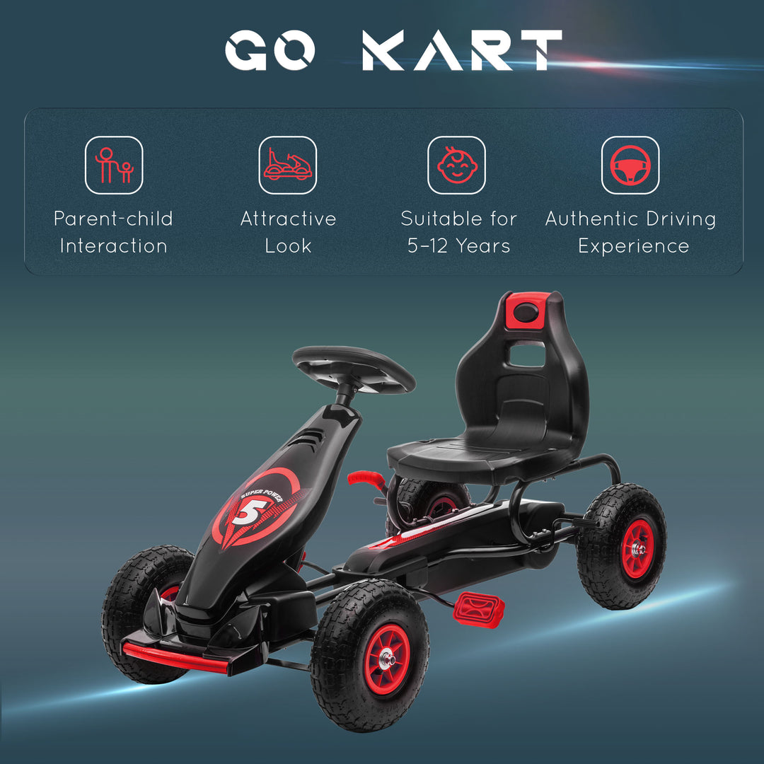 Kids Pedal Go Kart, with Adjustable Seat, Inflatable Tyres - Red