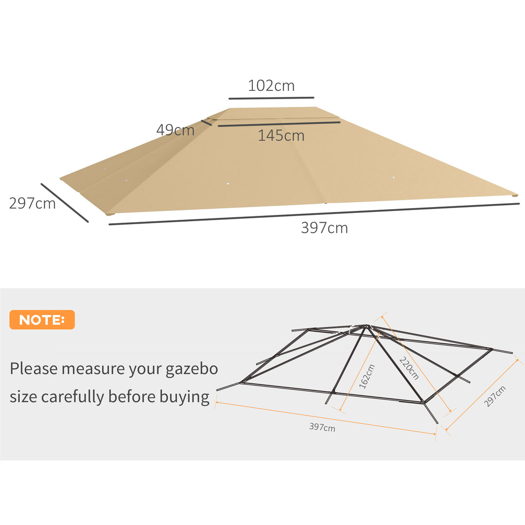 3 x 4m Gazebo Canopy Replacement Cover, Gazebo Roof Replacement (TOP COVER ONLY), Khaki