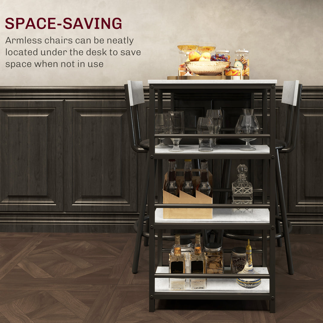 Three-Piece Kitchen Dining Set, with Shelves - Grey/Black