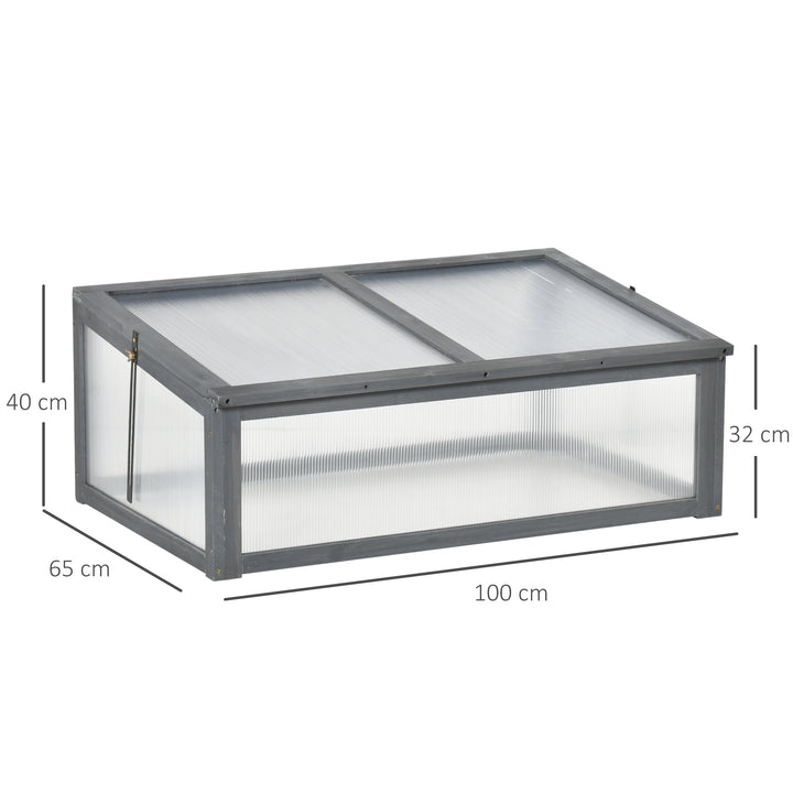 Outsunny Cold Frame Greenhouse, Wooden Frame with Polycarbonate Board, Openable & Tilted Top, 100x65x40cm, Grey